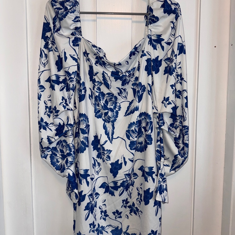 Elegant Blue Floral Women's Dress